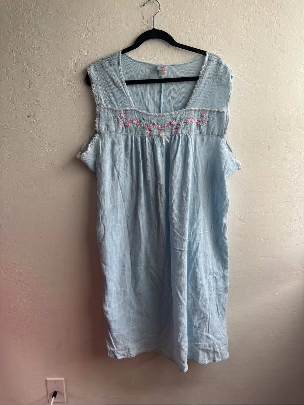 Light Blue Embroidered Cotton Nightgown - Women Intimates & Sleepwear